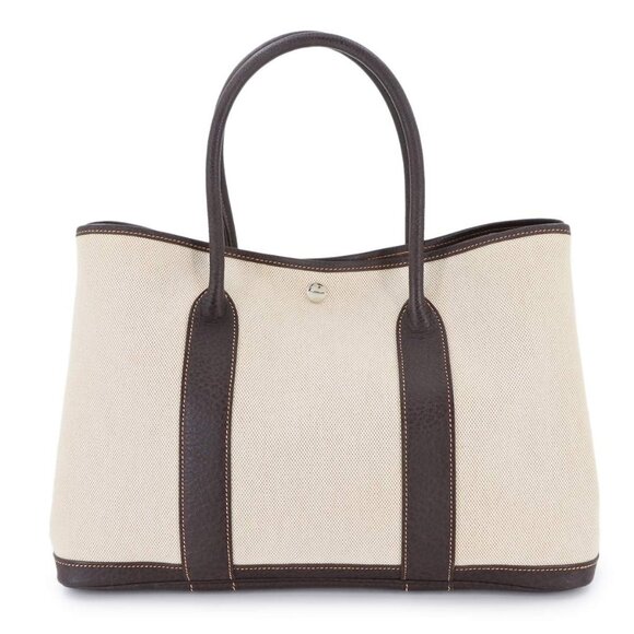 HERMES Garden Party PM Tote Bag Toile H Natural Marron Purse 90287609 - Picture 1 of 9